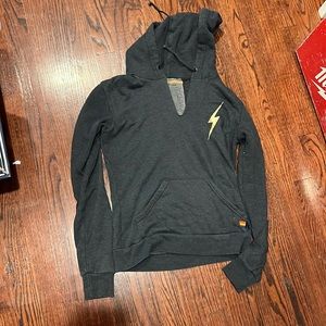 XS dark gray hooded aviator nation sweatshirt with gold lightning bolt